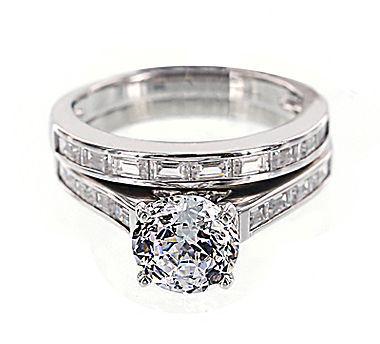 Hochzeit - FINE JEWELRY DiamonArt Cubic Zirconia Sterling Silver Baguette Bridal Ring Set