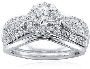 Hochzeit - FINE JEWELRY Modern Bride 1 CT. T.W. Diamond 14K White Gold Bridal Ring Set