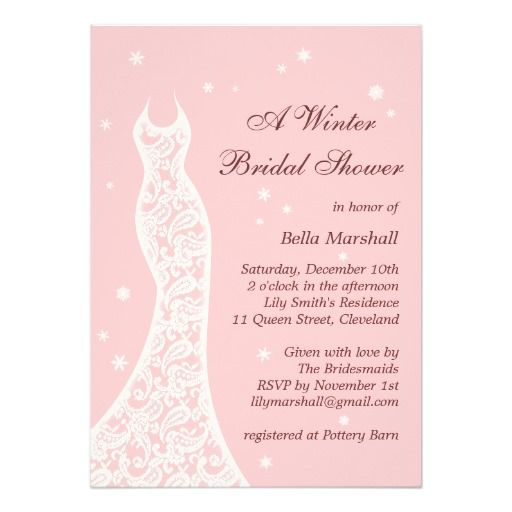 Hochzeit - Lacy Pink Winter Bridal Shower Invitation