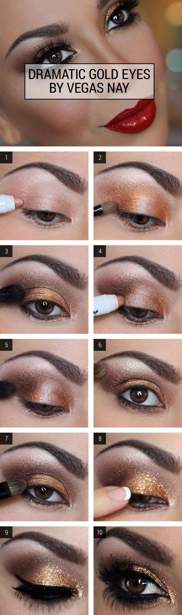 زفاف - How To Get Dramatic Gold Glitter Eyes