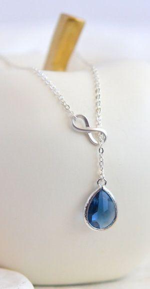Свадьба - Sapphire Blue Teadrop And Silver Infinity Lariat Necklace. Lariat Necklace. Necklace. Gift For Her. Bridesmaid Jewelry. Christmas Gift