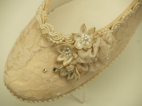 زفاف - Champagne Wedding Flats Shoes Lace Vintage-Modern Inspired