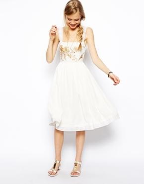 Hochzeit - ASOS Vintage Dress With Bird Embroidery - Cream