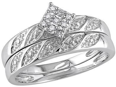 زفاف - 1/10 CT. T.W. Diamond Bridal Ring Set in Sterling Silver (GH I2-I3)