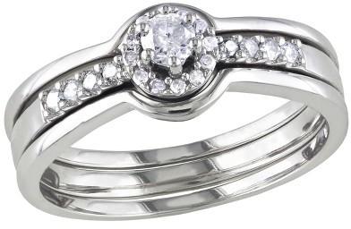 زفاف - 1/4 CT. T.W. Round Diamond Three Band Bridal Ring Set in Sterling Silver (GH I2-I3)