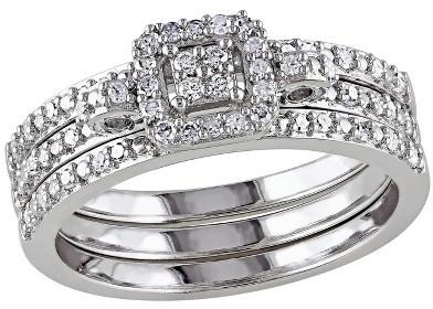 زفاف - 1/3 CT. T.W. Diamond Three Band Bridal Ring Set in Sterling Silver (GH I2-I3)
