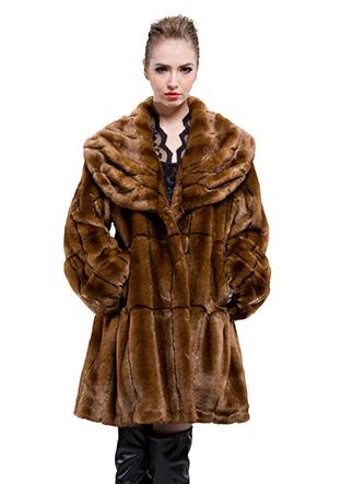 زفاف - Faux brown mink fur with lotus leaf collar middle fur coat