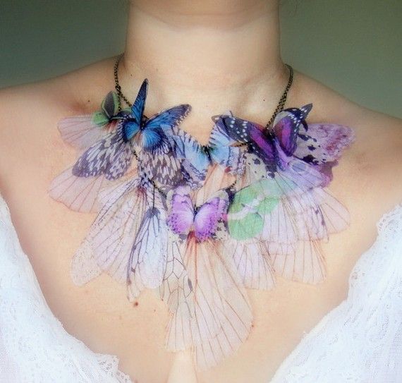 Свадьба - Fluttery Breath Of Life Necklace- 3 Transfer On Organza MADE TO ORDER