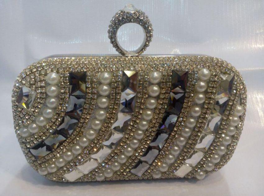 زفاف - Zapprix Ring Closure Stylish Multi Stone Ladies Clutch Bags