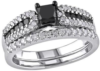 زفاف - 1 CT. T.W. Diamond Bridal Ring Set in Sterling Silver (GH I2-I3) - Black/White
