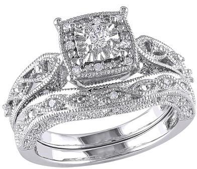 زفاف - 1/5 CT. T.W. Diamond Bridal Ring Set in Sterling Silver (GH I2-I3)