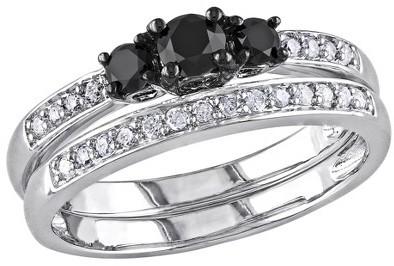 زفاف - 1/2 CT. T.W. Diamond Bridal Ring Set in Sterling Silver (GH I3) - Black/White