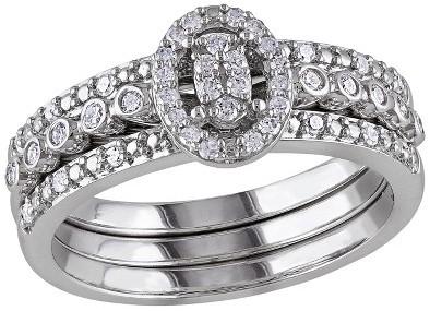 Hochzeit - 1/3 CT. T.W. Diamond Three Band Bridal Ring Set in Sterling Silver (GH I2-I3)