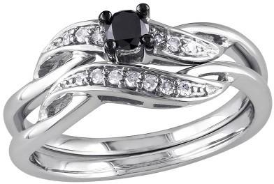 Hochzeit - 1/4 CT. T.W. Diamond Bridal Ring Set in Sterling Silver (GH I3) - Black/White