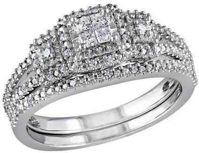 زفاف - 1/4 CT. T.W.  Princess and Round Diamond Bridal Ring Set in Sterling Silver (GH I2-I3)