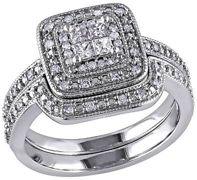 زفاف - 1/3 CT. T.W. Princess and Round Diamond Bridal Ring Set in Sterling Silver (GH I2-I3)