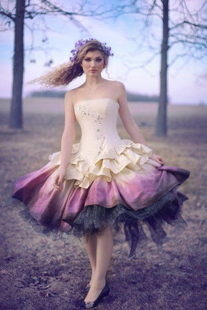 Wedding - Ombre Wedding Dress - Steampunk Fairytale Gown - Moon Fairy Goddess In Silk And Crystals -Custom To Your Size