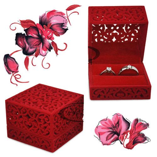 Mariage - Chinese Style Engagement Wedding Ring Box Earrings Pendants Jewelry Gift Case