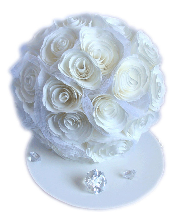 Hochzeit - White Bridal bouquets, White Paper Bouquets, Artificial bouquets, Fake flower bouquets, silk bouquets, Satin flower bouquet, Toss bouquet