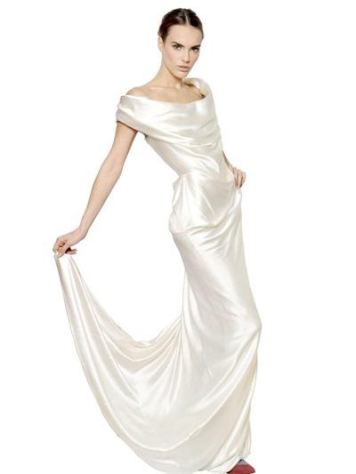Mariage - Draped Heavy Silk Satin Long Dress
