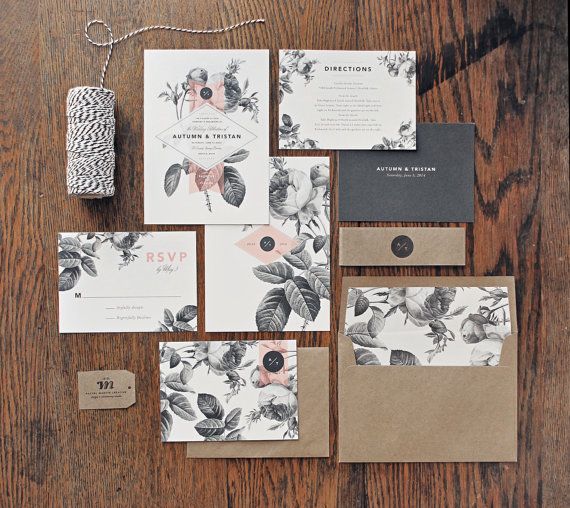 Mariage - Vintage Floral Wedding Invitation & Correspondence Set / Painterly Florals And Modern Accents / Sample Set