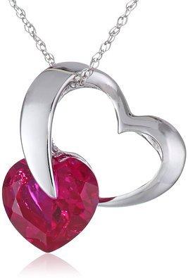 Wedding - BEST SELLERS - White Gold Ladies Pendant Red Ruby Sapphire Heart Necklace 18"