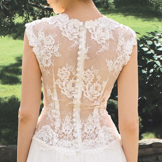 Mariage - OFFER! Designer Wedding Gown Bohemian Wedding Dress Lace Back Dress From Chiffon Made To Order