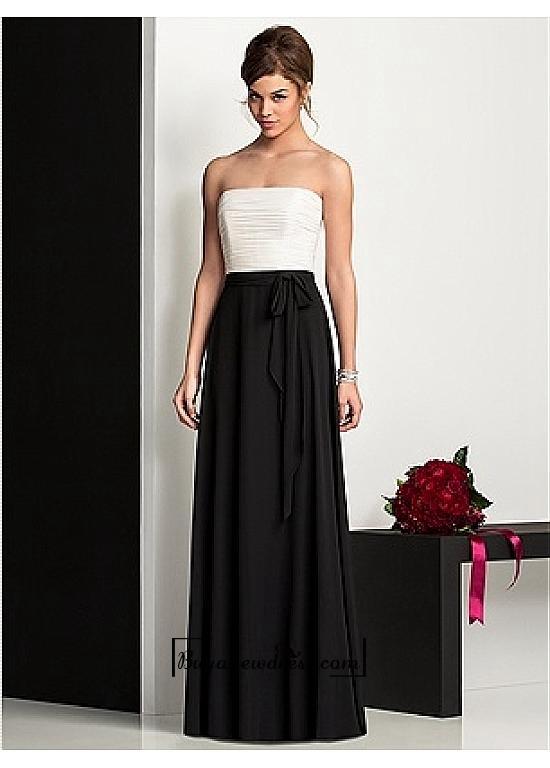 Mariage - Beautiful Chiffon & Stretch Satin A-line Strapless Natural Waistline Full-length Bridesmaid Dress