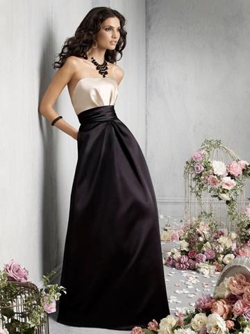 زفاف - Black Satin Strapless Bridesmaid Ball Gown Natural Waist