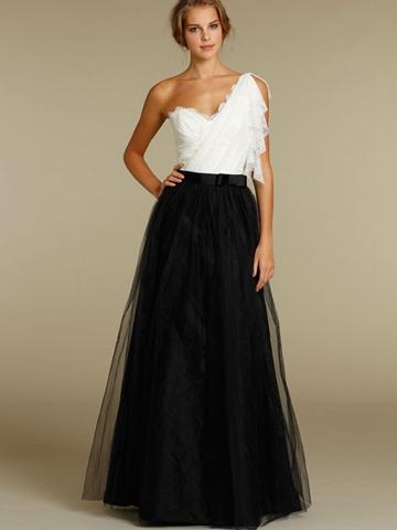 زفاف - Spring 2013 Designer Black and White Sweetheart One Shoulder Bridesmaid Dress