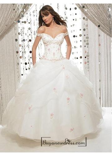 Hochzeit - Beautiful Satin Ball Gown Off -The-Shoulder V Back Basque Prom Dress
