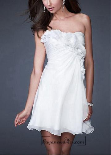 Wedding - Beautiful Silk-like Chiffon Strapless Floral Detail Homecoming Dress
