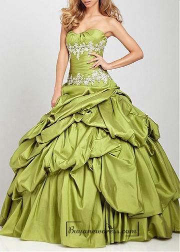 Wedding - Beautiful Taffeta Ball Gown Strapless Pick-up Prom Dress