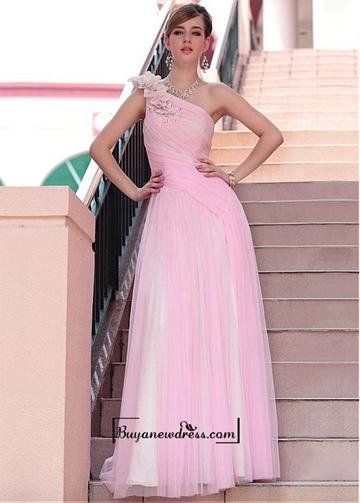 زفاف - Attractive A-line One Shoulder Neckline Floor-length Pleated Formal Evening Dress