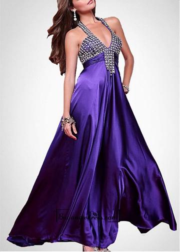زفاف - Attractive Charmeuse A-line Beading Embellished Halter Full Length Dress With Flowing Skirt