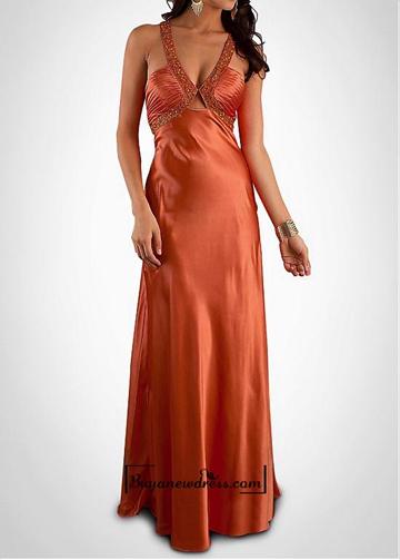 Wedding - Attractive Charmeuse Sheath V-neck Beaded Long Formal Gown / Prom Dress