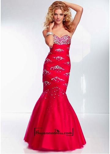 زفاف - Alluring Tulle Sweetheart Neckline Floor-length Mermaid Prom Dress
