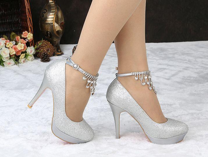 Mariage - Fashion Silver Rhinestone Wedding Shoe,silver Rhinestone Shoe,silver Heels