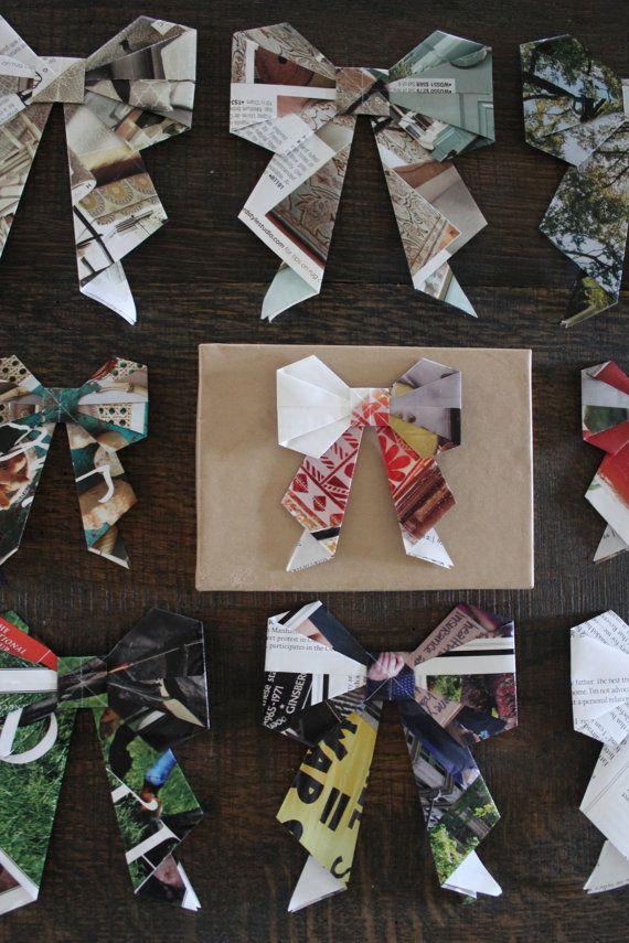زفاف - The Perfect Bow Set- Repurposed Pages Origami Gift Tag/Bow - 3 S, 3 M, 3 L