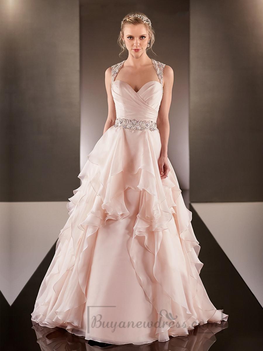 Hochzeit - Cap Illusion Sleeves Asymmetrical Ruched Bodice A-line Wedding Dresses
