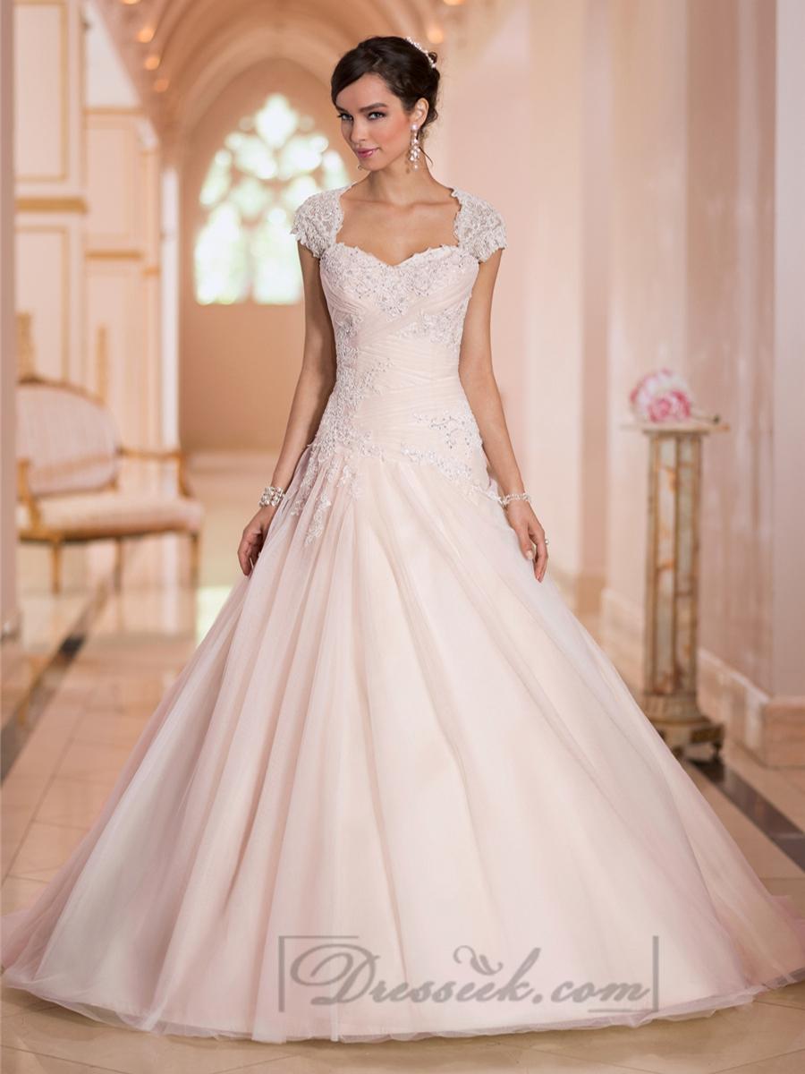 Свадьба - Cap Sleeves Sweetheart A-line Lace Appliques Keyhole Back Wedding Dresses
