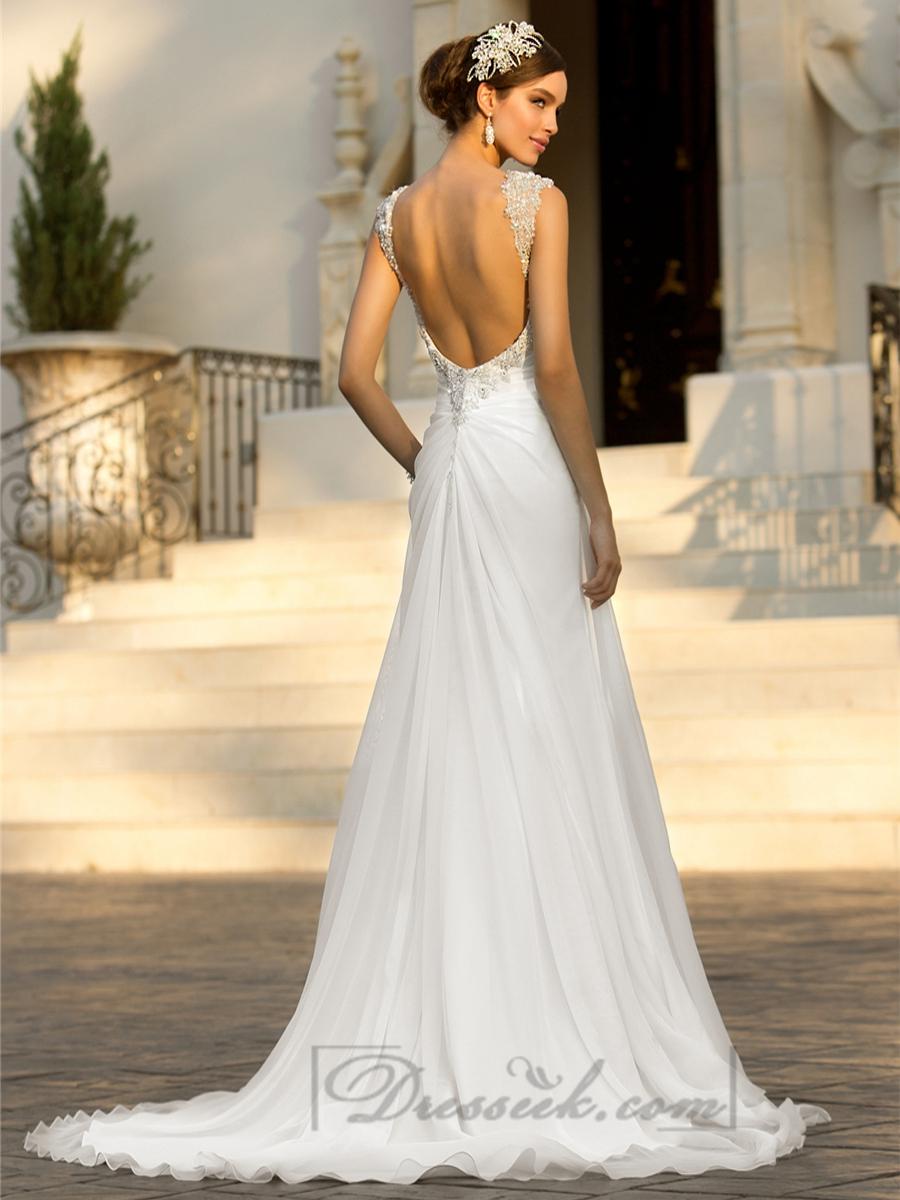 زفاف - Beaded Cap Sleeves Sweetheart A-line Simple Wedding Dresses with Low Open Back
