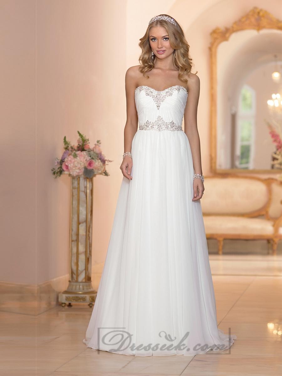 Hochzeit - Sheath Beaded Sweetheart Ruched Bodice Simple Wedding Dresses with Beaded Belt