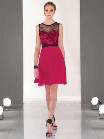 Mariage - Lace Illusion Neckline Coctail Length Bridesmaid Dress