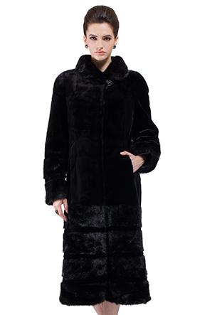 Mariage - Faux black mink cashmere with mink fur women long coat