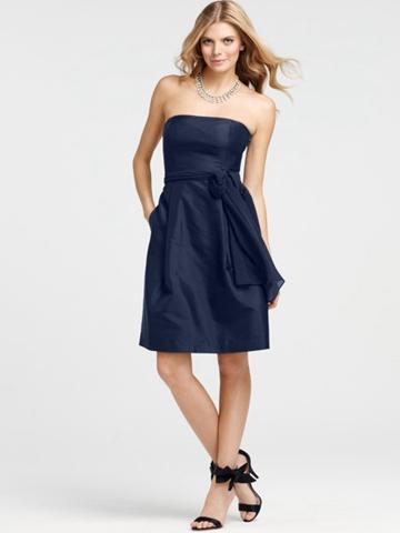 زفاف - Strapless Navy Blue Knee Length Bridesmaid Dress with Sash Under 100