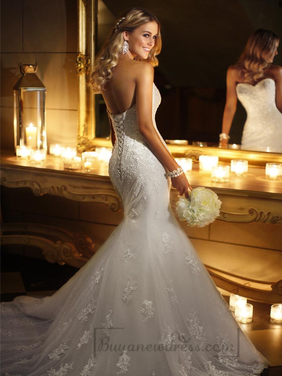 Mariage - Sweetheart Beaded Lace Appliques Fit and Flare Wedding Dresses