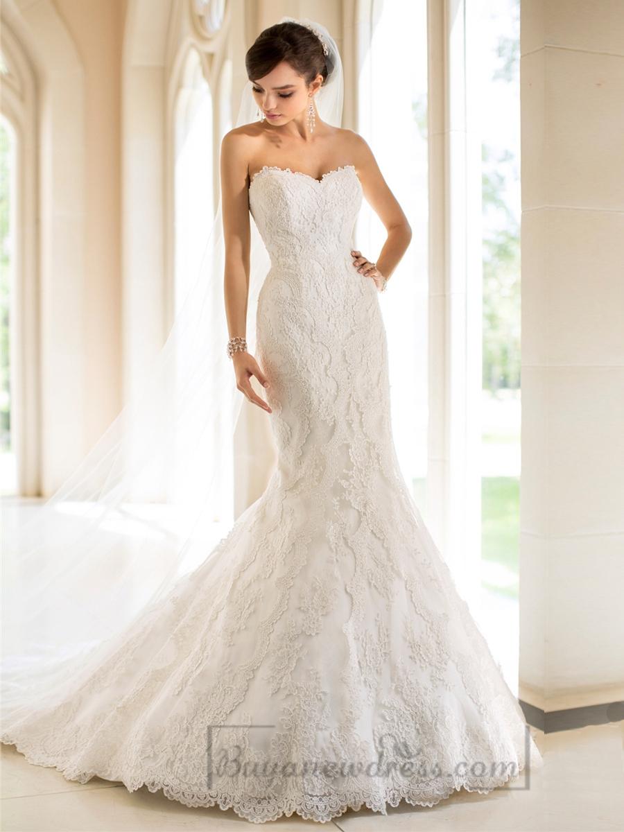 Mariage - Strapless Trumpet Mermaid Sweetheart Lace Wedding Dresses
