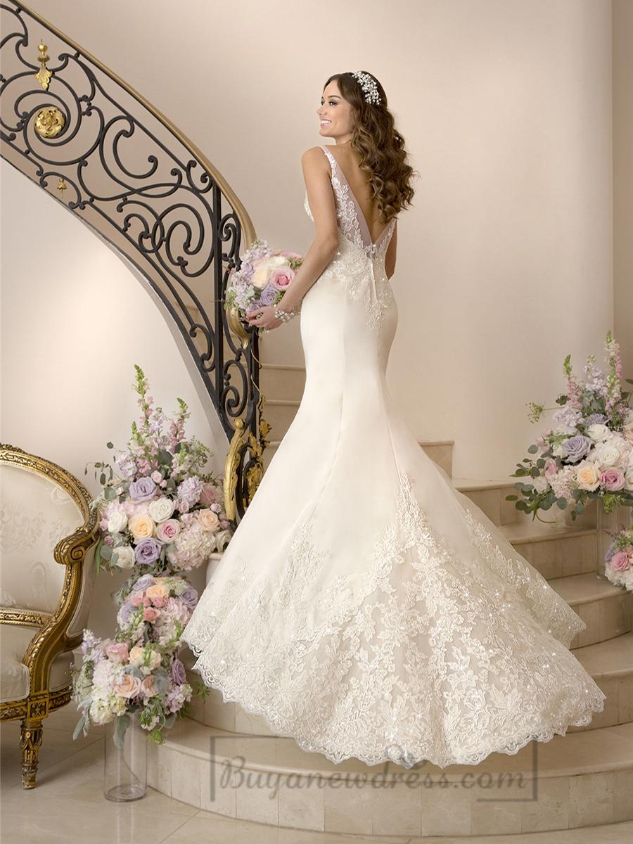 زفاف - Elegant Fit and Flare Illusion Straps Wedding Dresses with Deep V-back