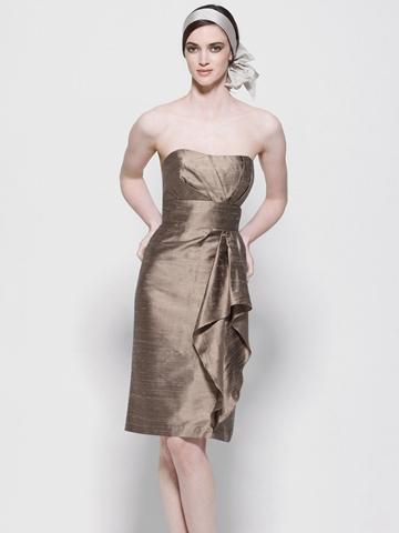 Mariage - Acorn Silk Strapless Sheath Knee Length Bridesmaid Dress with Tucked Bodice